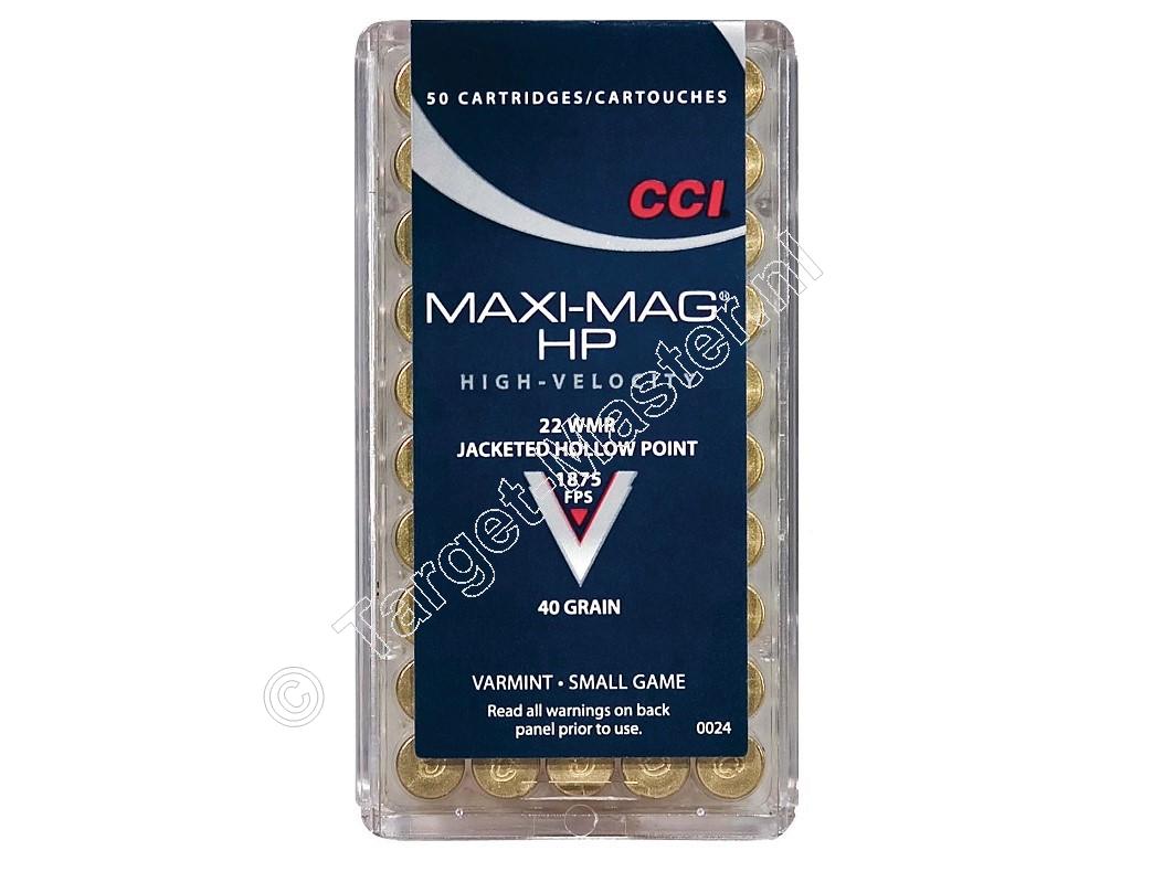 CCI Maxi-Mag HP .22 WMR Munitie 40 grain Jacketed Hollow Point verpakking 50